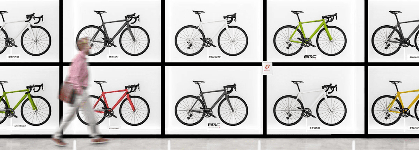 wall of bicycle n the physical shop of our Magento client